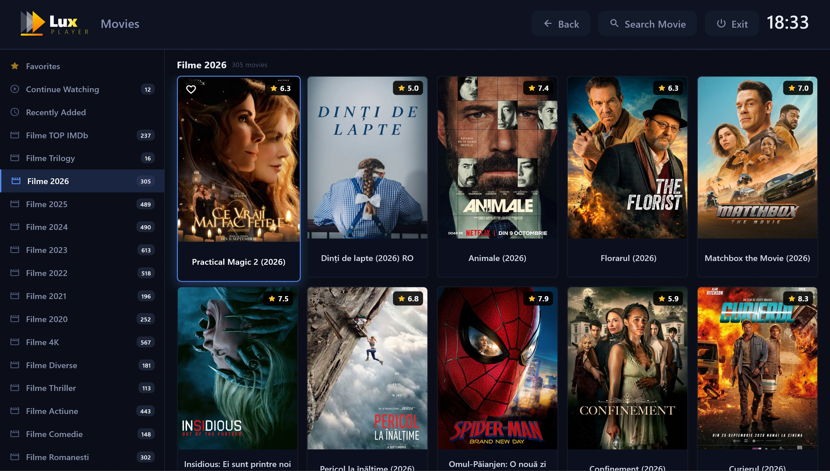 Lux Player: catalogul de filme al listei activate